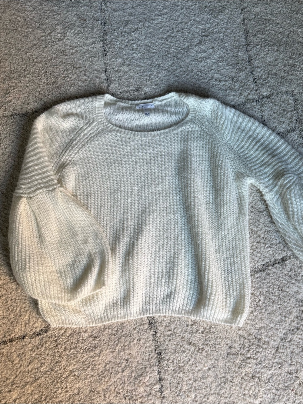 Leith Cream Balloon-Sleeve Crewneck Sweater Size M